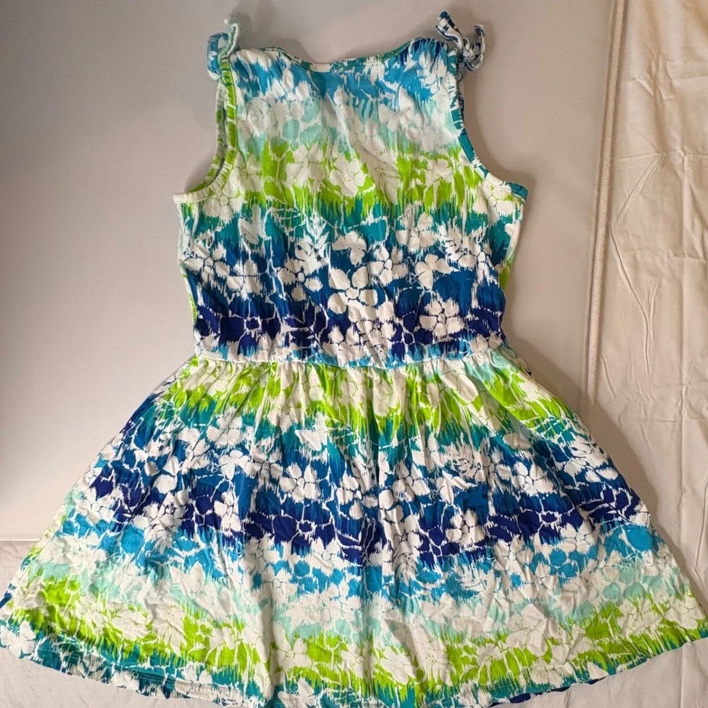 The Children's Place Dress Tie‎ Strap Sleeveless Casual Blue Green L (10-12)